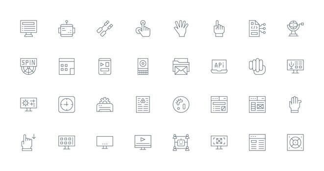 32 Delgado línea íconos para interfaz gráficos icono paquete para varios temas vector