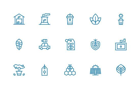 EcoFriendly Design Icons featuring 15 in Regular Line Style Sharp Icons for Presentations vector