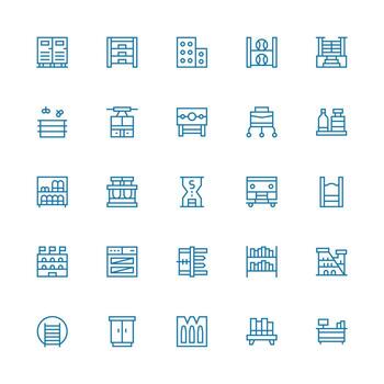 Shelving featuring 25 Icons in Medium Stroke Outline Design Fully Editable Icon Set for Web vector