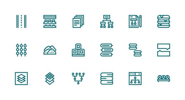 Grouping Icon Set with 18 Strong Stroke Line Graphics Icon Set for Apps vector