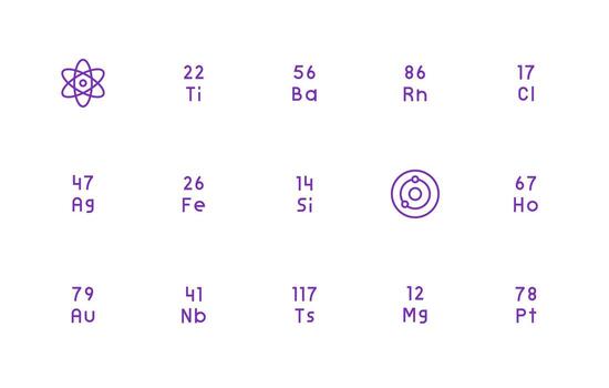 Periodic Table Icon Collection with 15 Regular Line Designs Scalable Icons for All Themes vector