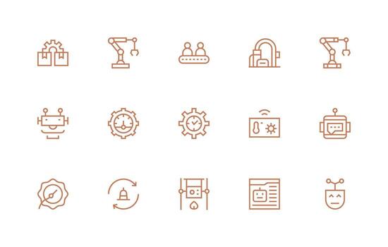Automation featuring 15 Icons in Regular Line Design Display Icon Pack vector