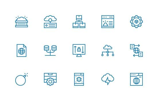 servidor visual paquete conteniendo 15 regular línea íconos agudo íconos para presentaciones vector