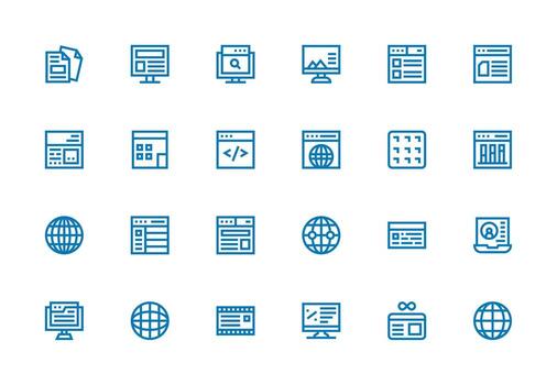 Web Page Icon Set with 24 Thick Line Line Graphics All-Purpose Icon Design Pack vector