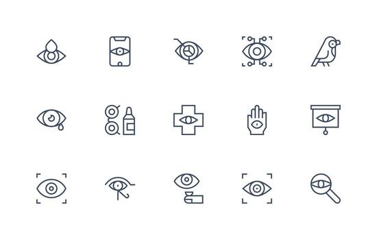 Eye Set with 15 Regular Line Icons Multi-Purpose Icon Set vector