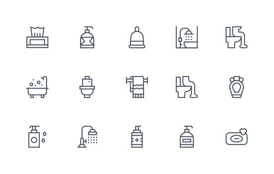 15 Regular Line Vectors for Sanitary Theme Icon Set for Web