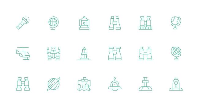 Exploration Visual Pack containing 18 Minimal Line Icons Web and App Icon Pack Collection vector