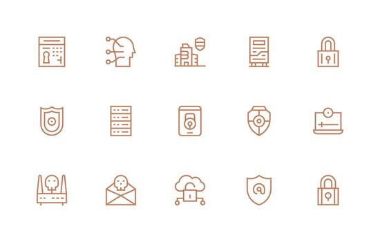 15 regular línea estilo íconos desde la seguridad cibernética colección completar icono haz para web diseño vector
