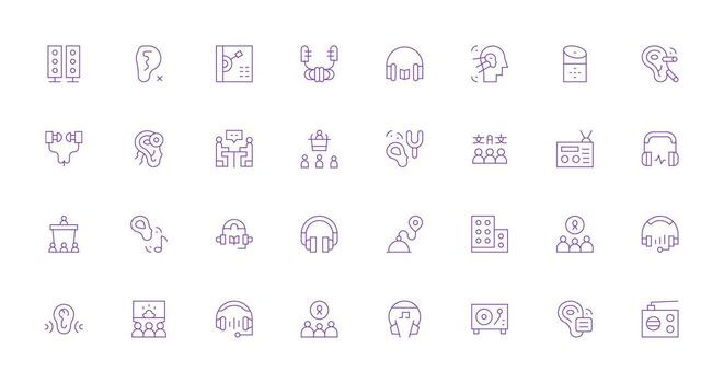 Thin Line Style Listening Icons with 32 Vectors Icon Set for Projects