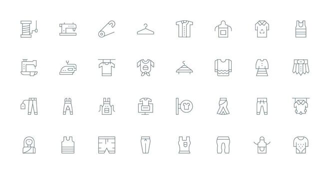 Garment Icon Set with 32 Thin Line Graphics Layout Icon Collection vector