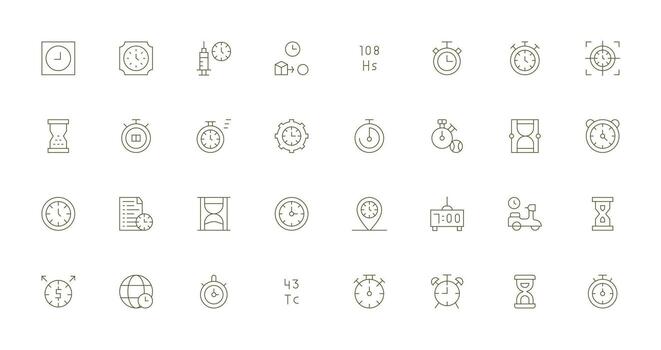 sincronización icono conjunto con 32 Delgado línea gráficos limpiar icono paquete vector