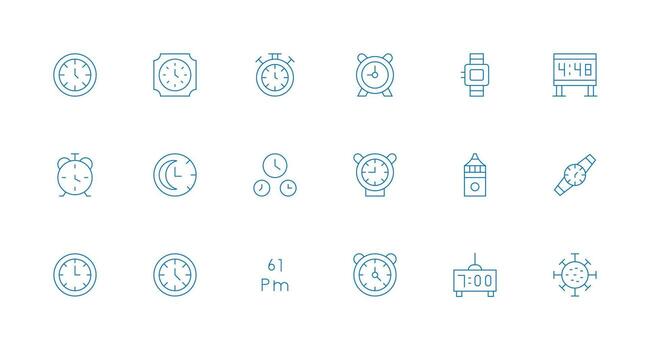 minuto presentando 18 íconos en mínimo línea diseño agudo íconos para presentaciones vector