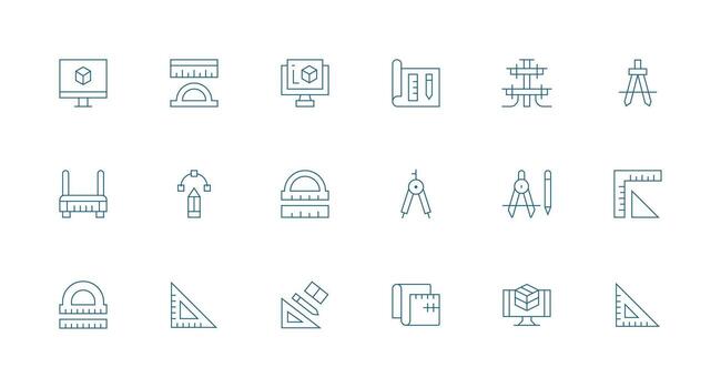 Cad Icon Collection with 18 Minimal Line Designs Minimal Icon Set for Interface Projects vector