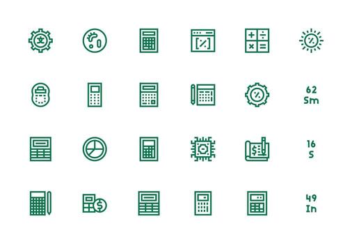 Calculation Icon Set with 24 Thick Line Line Graphics Organized Pack for Project Assets vector