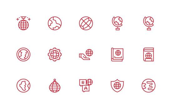 Globe Set with 15 Regular Line Icons Digital Product Icons for Fast Delivery vector