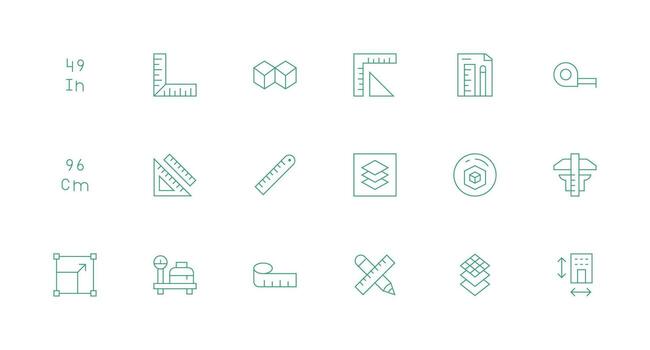 Dimension Set with 18 Minimal Line Icons User Interface Icons for Digital Products vector