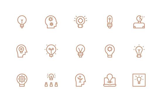 lluvia de ideas presentando 15 íconos en regular línea diseño estándar icono paquete vector