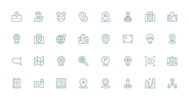 32 Icons for Region in Thin Line Format Complete Icon Bundle for Web Design vector