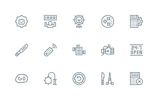 Operation Design Icons featuring 15 in Regular Line Style Icon Set vector