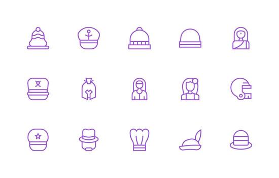 Headwear including 15 Regular Line Illustrations Neatly Designed Icons for Web Platforms vector