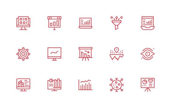 visualización diseño íconos presentando 15 en regular línea estilo limpiar icono paquete vector