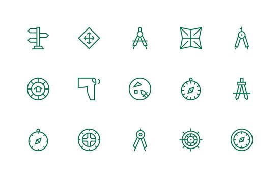 Compass Design Icons featuring 15 in Regular Line Style Design Ready Icon Set for Teams vector