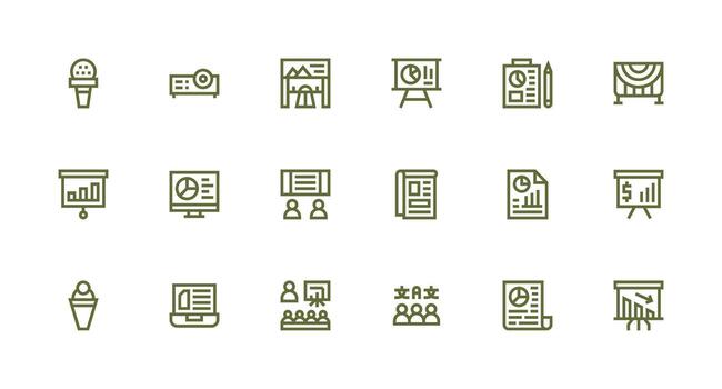 presentación diseño íconos presentando 18 en fuerte carrera línea estilo profesional icono conjunto vector