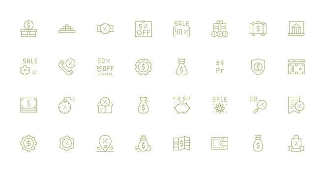 Savings featuring 32 Icons in Thin Line Design Sharp Icons for Presentations vector