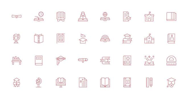 32 Delgado línea íconos para académico gráficos equilibrado icono conjunto para funcional diseño vector