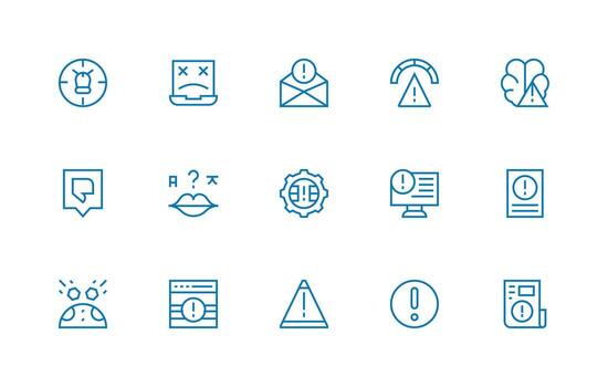 15 regular línea íconos para problema gráficos núcleo icono colección para diario Tareas vector