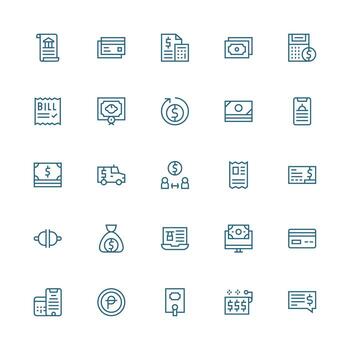 25 Icons for Bill in Medium Stroke Outline Format Multi-Style Icons for Creative Projects vector