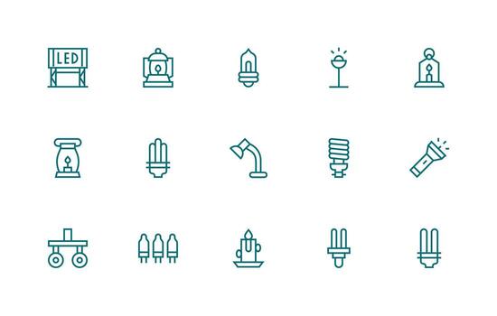 15 Regular Line Style Icons from Light Source Collection User Interface Icons for Digital Products vector