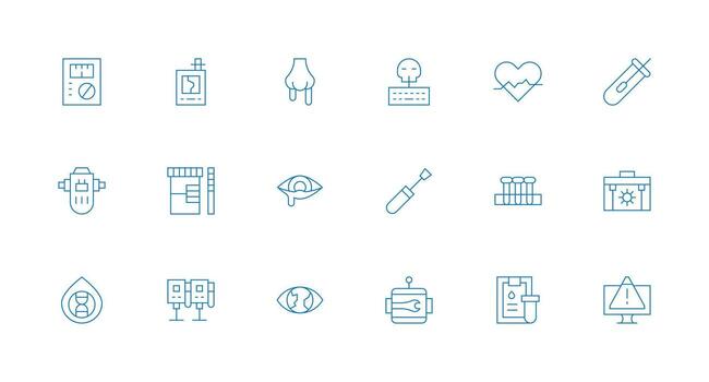 Diagnostic Design Icons featuring 18 in Minimal Line Style Neatly Designed Icons for Web Platforms vector