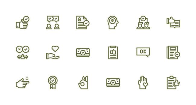 Acceptance Icon Collection with 18 Strong Stroke Line Designs UI Icon Set vector