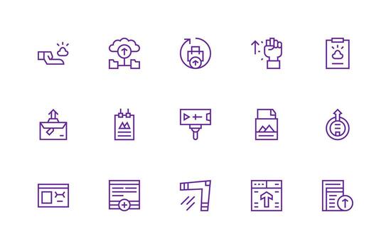 15 regular línea diseños para archivo subir íconos ordenado icono conjunto vector