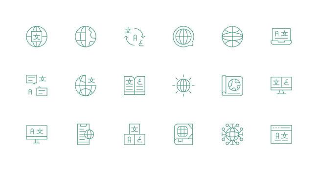 18 Minimal Line Style Icons from Multilingual Collection Clean Icon Set Icon Pack for UI Projects vector