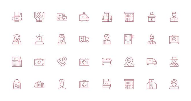 32 Thin Line Icons for Ambulance Graphics Essential Icon Set for Teams vector
