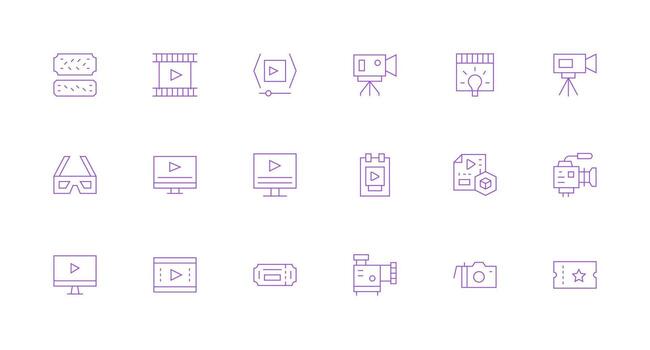Movie Icon Set with 18 Minimal Line Graphics Multi-Purpose Icon Set vector