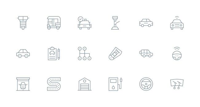 18 Auto Icons in Minimal Line Aesthetic Icon Set for Projects vector