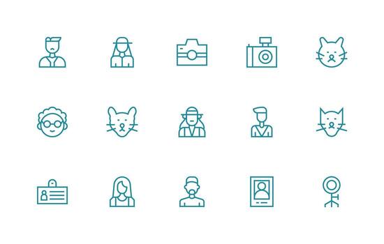 Portrait Set with 15 Regular Line Icons Responsive Icon Set for Flexible Layouts vector