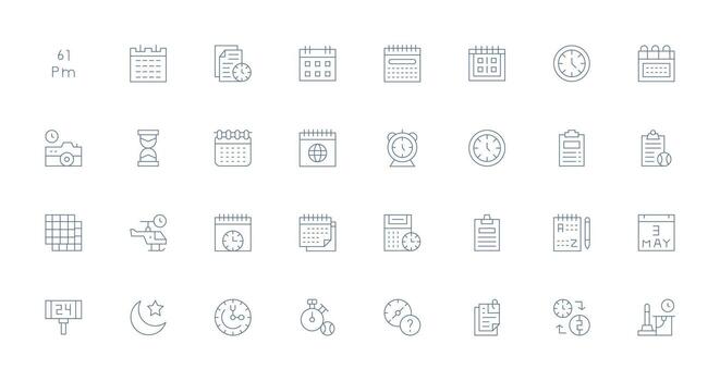 Delgado línea estilo calendario íconos con 32 vectores agudo íconos para presentaciones