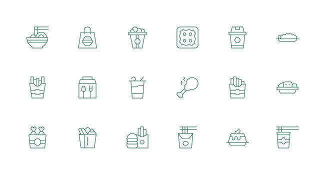 Minimal Line Style Takeout Icons with 18 Vectors Display Icon Pack