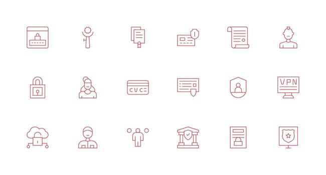 Authentication Icon Collection with 18 Minimal Line Designs Theme-Based Icon Pack vector