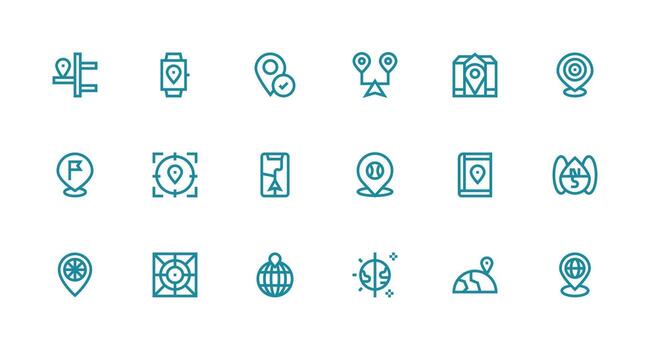 18 Strong Stroke Line Icons for Coordinates Graphics All Device Compatible Icon Set vector