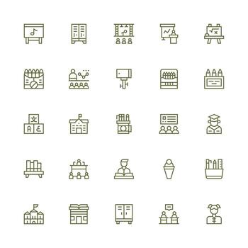 25 Icons for Classroom in Medium Stroke Outline Format Clean Icon Collection for Web Use vector