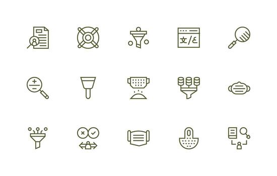filtración presentando 15 íconos en regular línea diseño icono colección conjunto vector