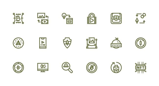 Strong Stroke Line Style Digital Asset Icons with 18 Vectors Web and App Icon Pack Collection