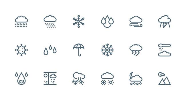 Precipitation Set with 18 Strong Stroke Line Icons Sharp Icons for Presentations vector