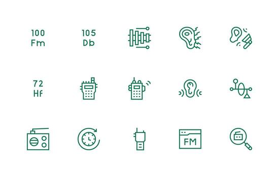 Frequency Design Icons featuring 15 in Regular Line Style Creative Icon Set vector