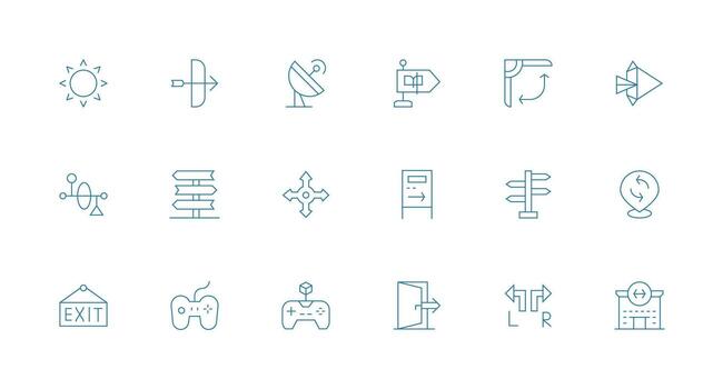 18 Minimal Line Icons for Directional Graphics Flexible Icon System for Web Interfaces vector